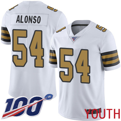New Orleans Saints Limited White Youth Kiko Alonso Jersey NFL Football 54 100th Season Rush Vapor Untouchable Jersey